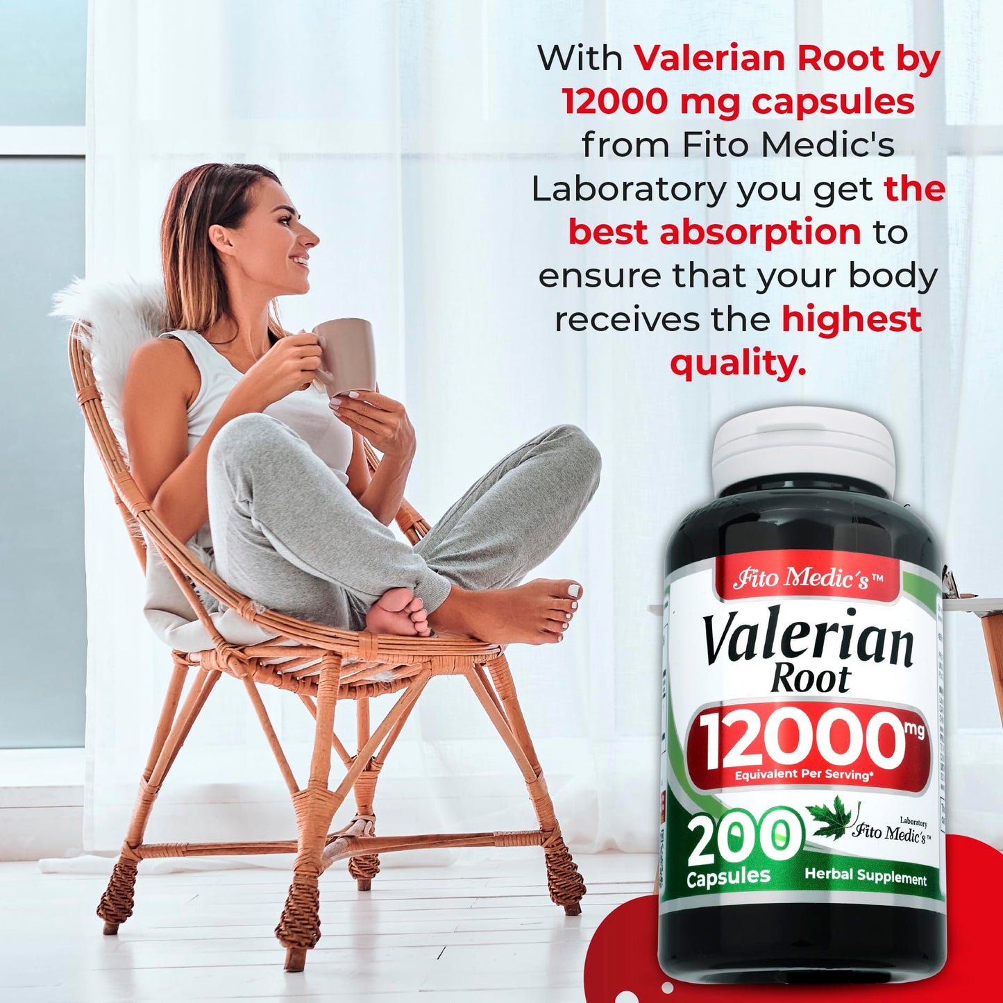 FITO MEDIC'S Lab Valerian Root Capsules – 200 Caps, 12000 mg (Pack of 2)
