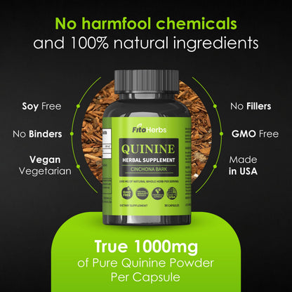 FitoHerbs Quinine Herbal Supplement - Cinchona Bark 1000mg Veg Capsules (90) | Leg Cramps, Immune & Digestive Support