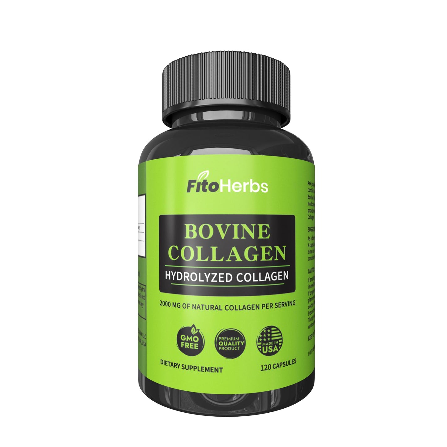 FitoHerbs Vegan Bovine Collagen Capsules – 2000 mg per Serving, Grass-Fed & Non-GMO, 120 Capsules