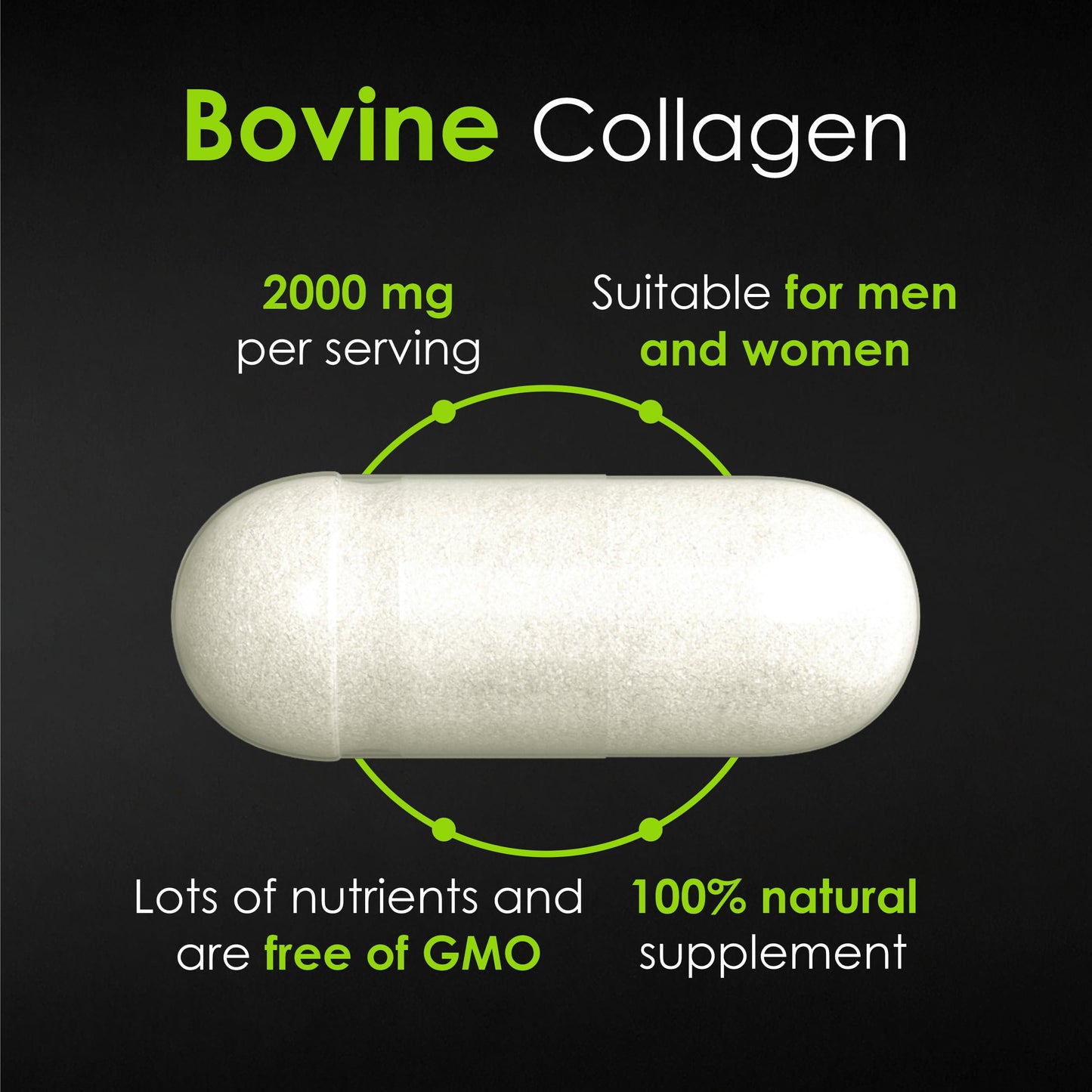 FitoHerbs Vegan Bovine Collagen Capsules – 2000 mg per Serving, Grass-Fed & Non-GMO, 120 Capsules