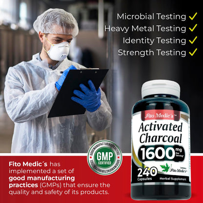 FITO MEDIC'S Lab | Activated Charcoal Pills | 1600 mg per Serving | 240 Caps | Activated Charcoal | Ultra High Absorption