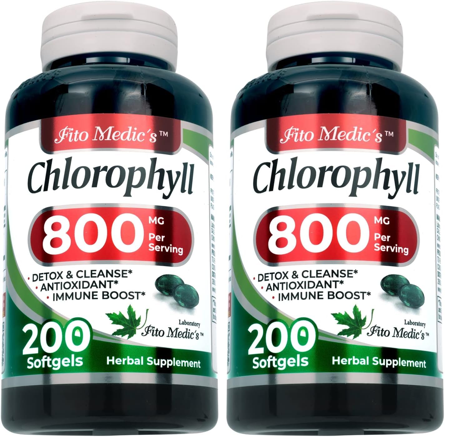 FITO MEDIC'S Lab Chlorophyll 800 mg per Serving - 200 Softgels (Pack of 2)