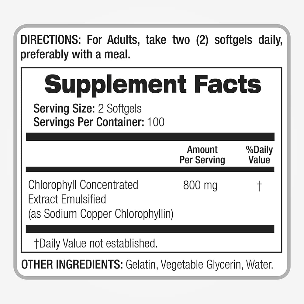 FITO MEDIC'S Lab Chlorophyll 800 mg per Serving - 200 Softgels (Pack of 2)