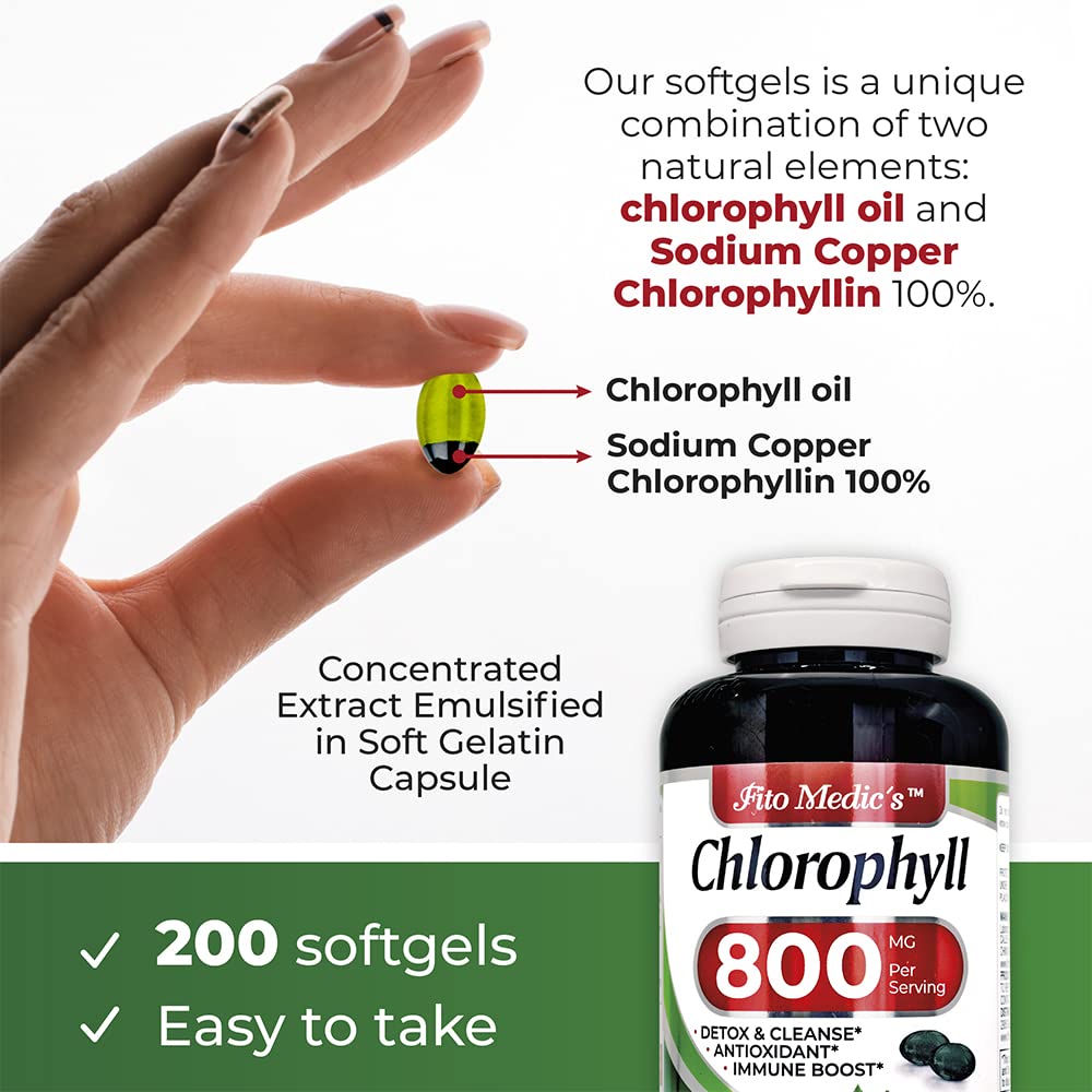 FITO MEDIC'S Lab Chlorophyll 800 mg per Serving - 200 Softgels (Pack of 2)