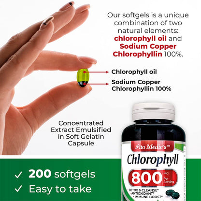 FITO MEDIC'S Lab Chlorophyll 800 mg per Serving - 200 Softgels (Pack of 2)