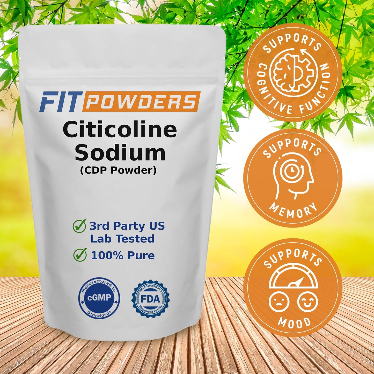 FitPowders Citicoline Powder – CDP-Choline, Non-GMO, 10g with Scoop