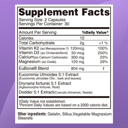 FitRx EuBone Calcium + Magnesium with Vitamin D3 & K2 – 30 Servings (Plant-Based Minis)