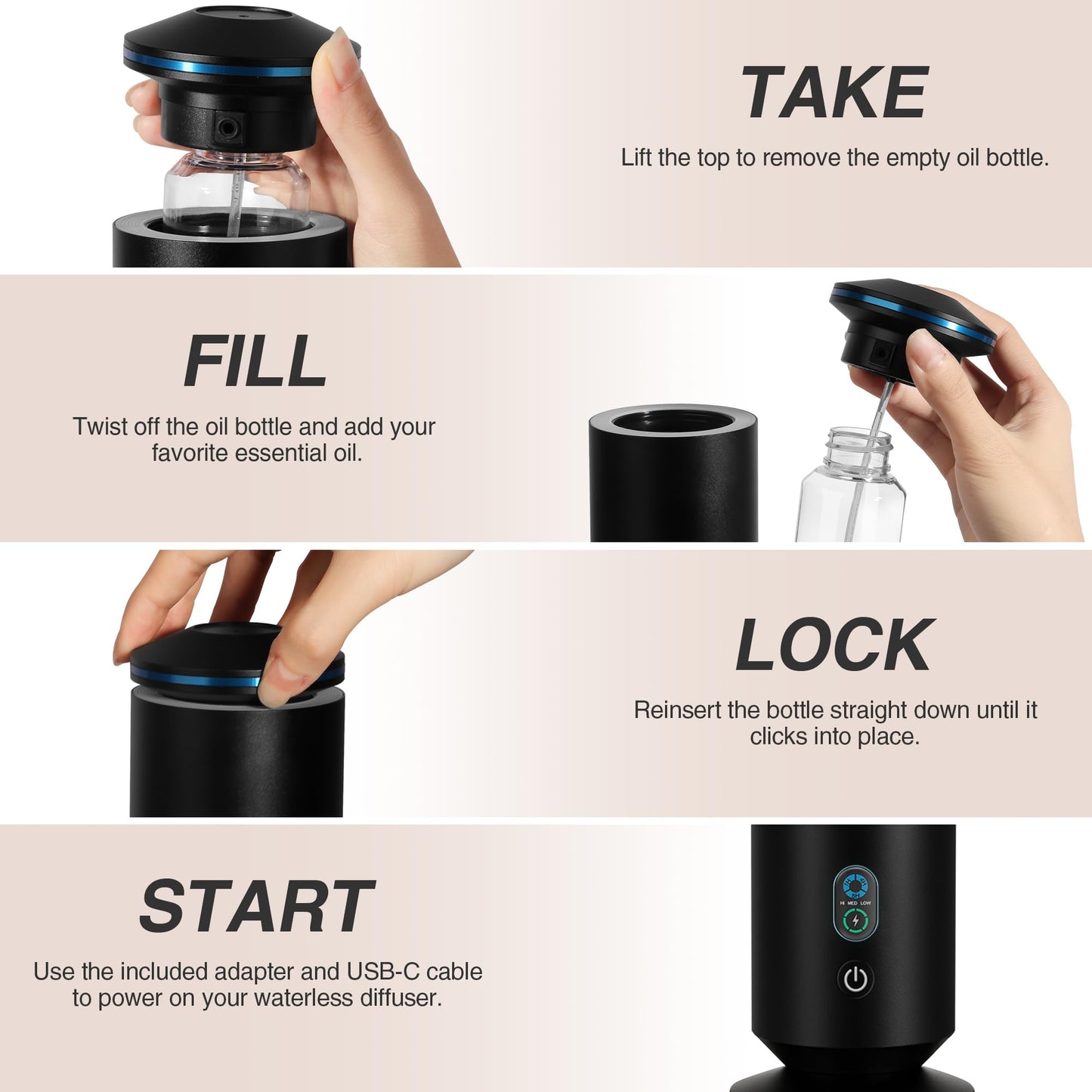 Waterless Scent Diffuser Starter Kit – 1500 Sq Ft Coverage, Black