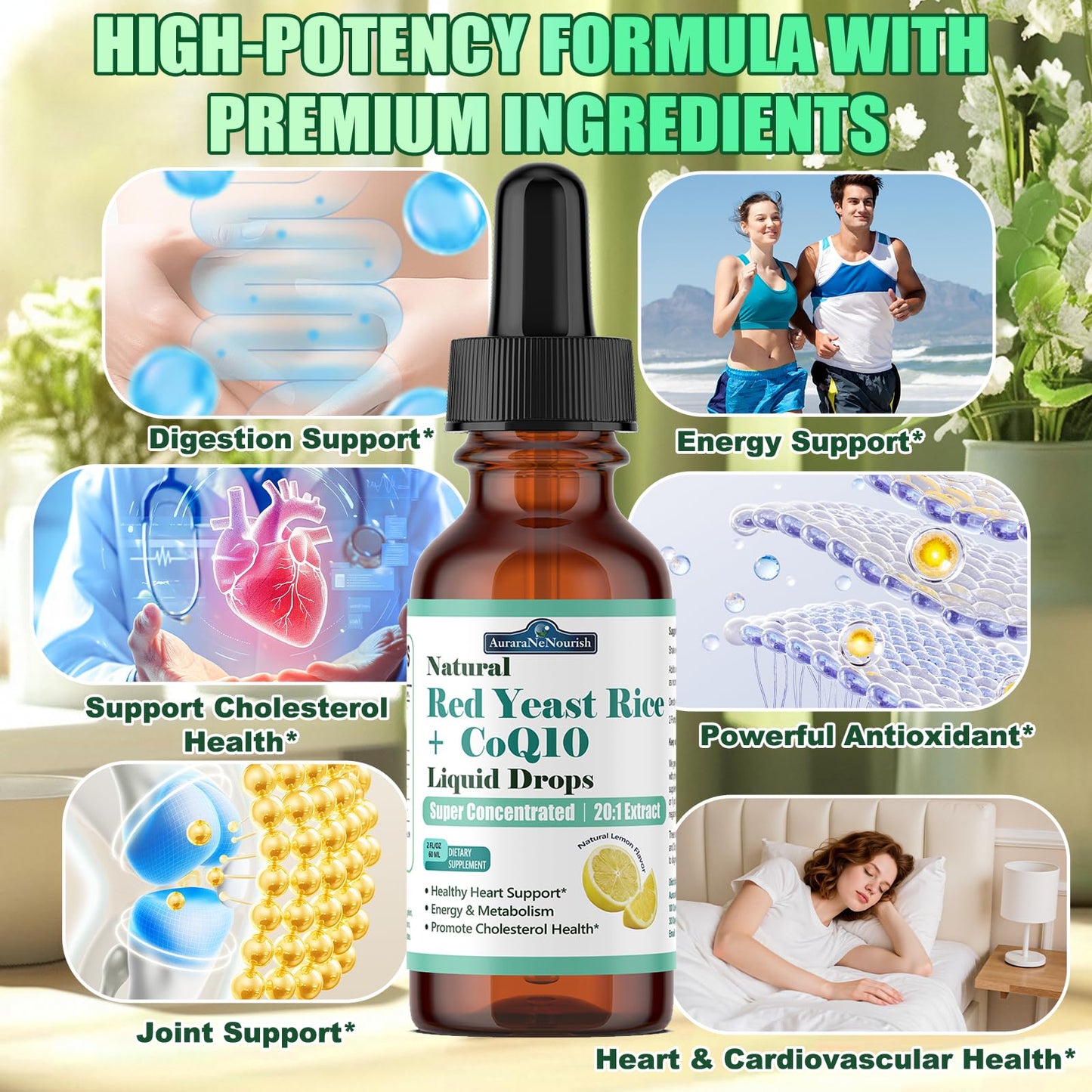 Red Yeast Rice with CoQ10 Liposomal Drops – 1200mg, 5-in-1 Cholesterol Support