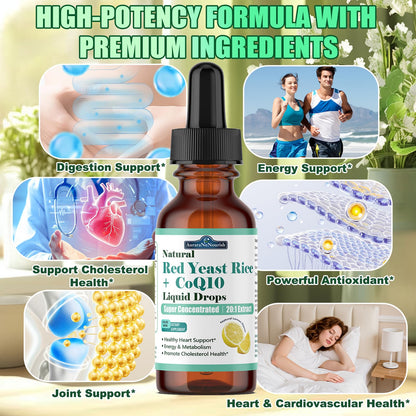 Red Yeast Rice with CoQ10 Liposomal Drops – 1200mg, 5-in-1 Cholesterol Support