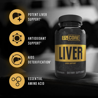 5% Core Liver Support | NAC 1000mg, Milk Thistle 750mg, L-Glutathione 300mg | Liver Cleanse Detox & Repair Supplement (30 Capsules)