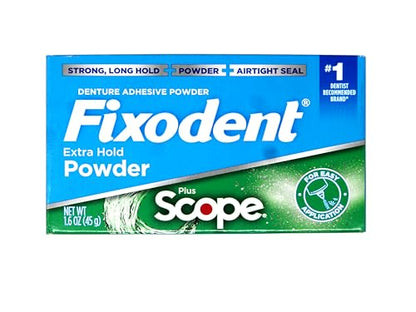 Fixodent Denture Adhesive Powder Extra Strong with Scope - 1.6 oz Pack of 3