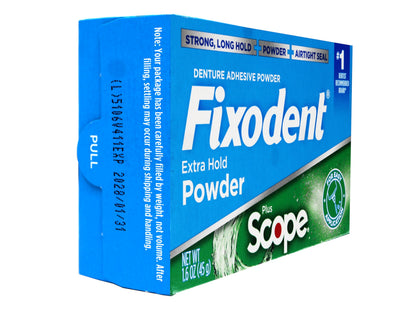 Fixodent Denture Adhesive Powder Extra Strong with Scope - 1.6 oz Pack of 3
