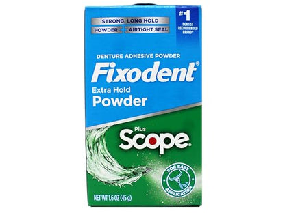Fixodent Denture Adhesive Powder Extra Strong with Scope - 1.6 oz Pack of 3