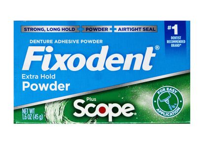 Fixodent Denture Adhesive Powder Extra Strong with Scope - 1.6 oz Pack of 3