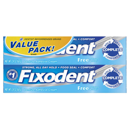 Fixodent Free Denture Adhesive Cream 2.4 oz - Pack of 2