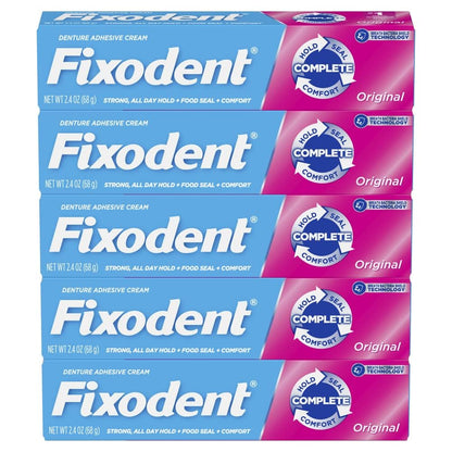 Fixodent Original Secure Denture Adhesive Cream – 2.4oz Tubes (Pack of 5) for Full & Partial Dentures