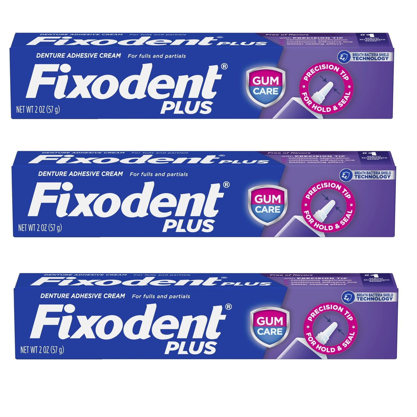 Fixodent Plus Denture Adhesive Cream 2 oz | Pack of 3 – Strong Hold & Precision Tip