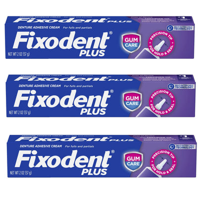 Fixodent Plus Denture Adhesive Cream 2 oz | Pack of 3 – Strong Hold & Precision Tip