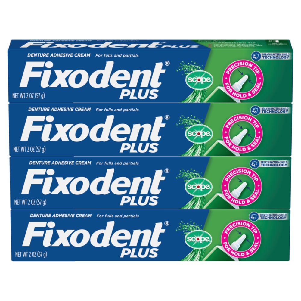 Fixodent Plus Scope Secure Denture Adhesive 2.0oz Pack of 4