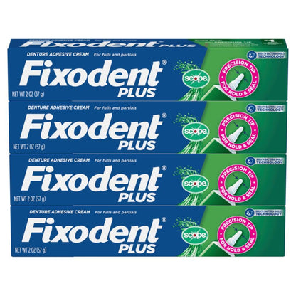 Fixodent Plus Scope Secure Denture Adhesive 2.0oz Pack of 4