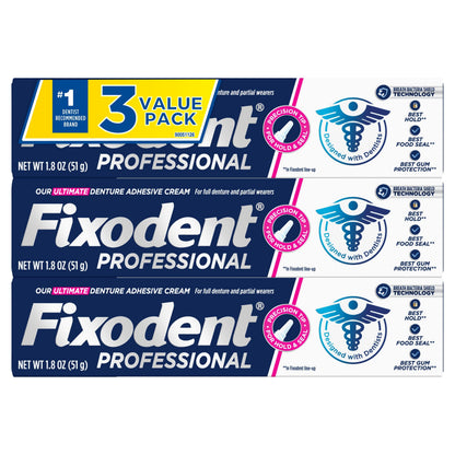 Fixodent Professional Ultimate Denture Adhesive – All-Day Hold, Breath Shield, 3 Pack