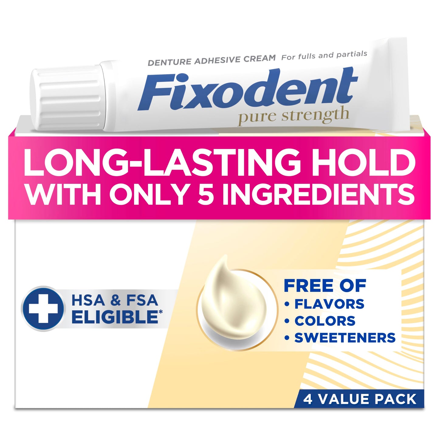 Fixodent Pure Strength Denture Adhesive 2.4oz (Pack of 4) - ADA Accepted