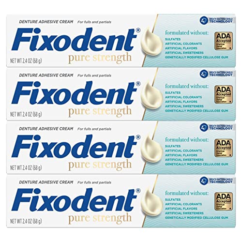 Fixodent Pure Strength Denture Adhesive 2.4oz (Pack of 4) - ADA Accepted