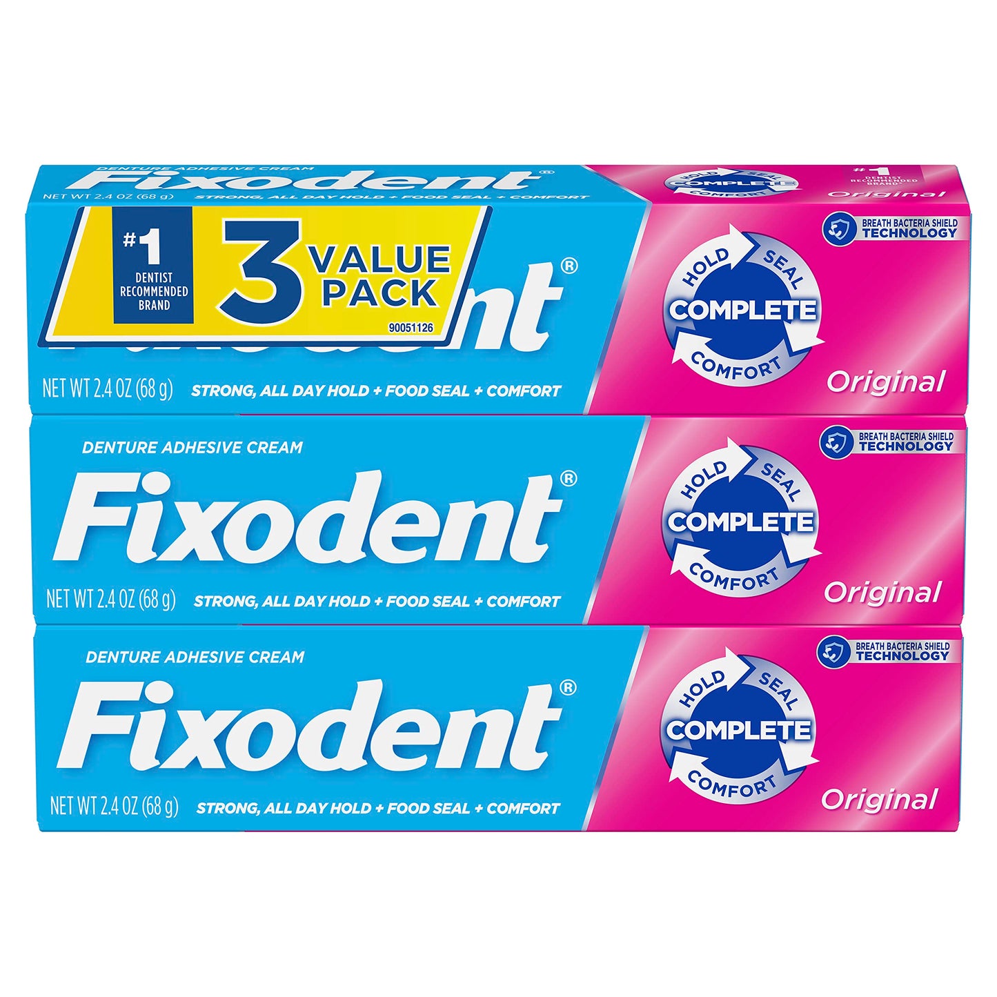 Fixodent Complete Original Denture Adhesive Cream – 2.4 oz, 3-Pack