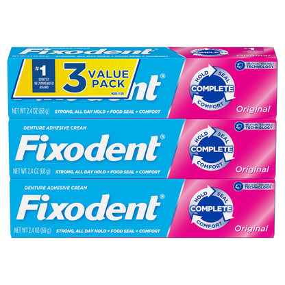 Fixodent Complete Original Denture Adhesive Cream – 2.4 oz, 3-Pack