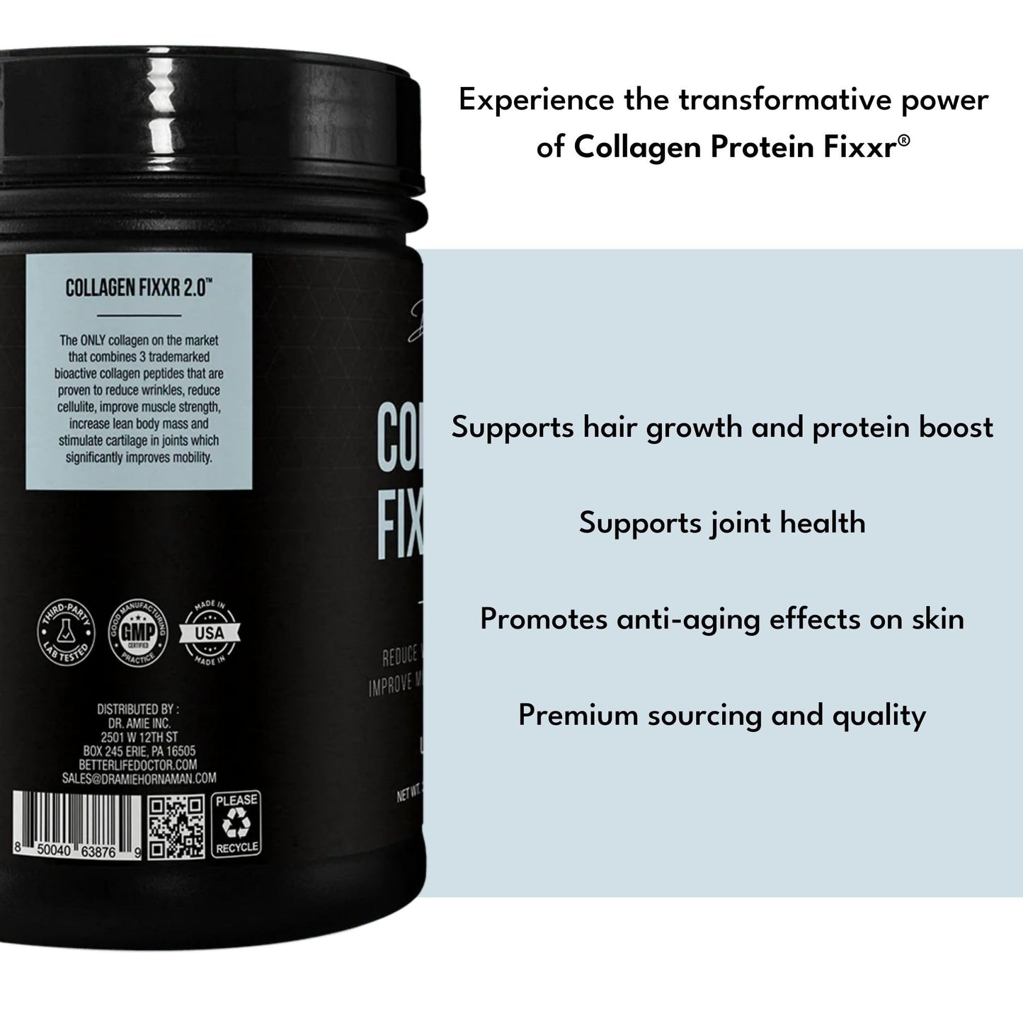 Fixxr Collagen 2.0 by Dr. Amie – 3 Bioactive Collagen Peptides | Unflavored | 30 Servings