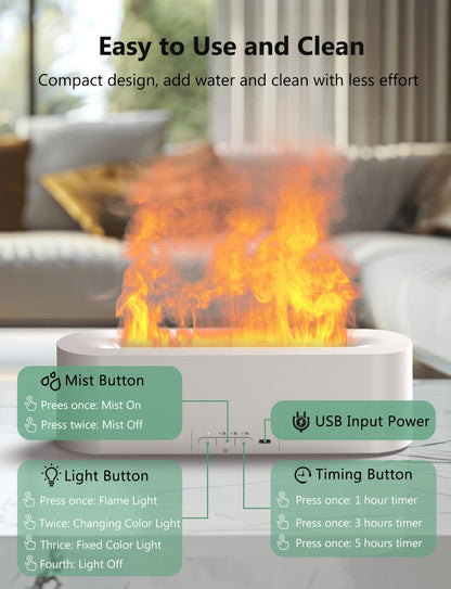 Flame Air Diffuser, Humidifier & Essential Oil Diffuser - 7 Colors, 180mL, 8h, Noiseless, Auto-Off - Black