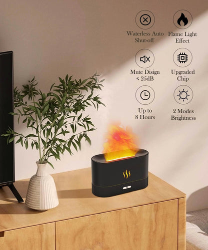 Flame Air Diffuser Humidifier - Ultrasonic Aromatherapy, Auto-Off (Black)