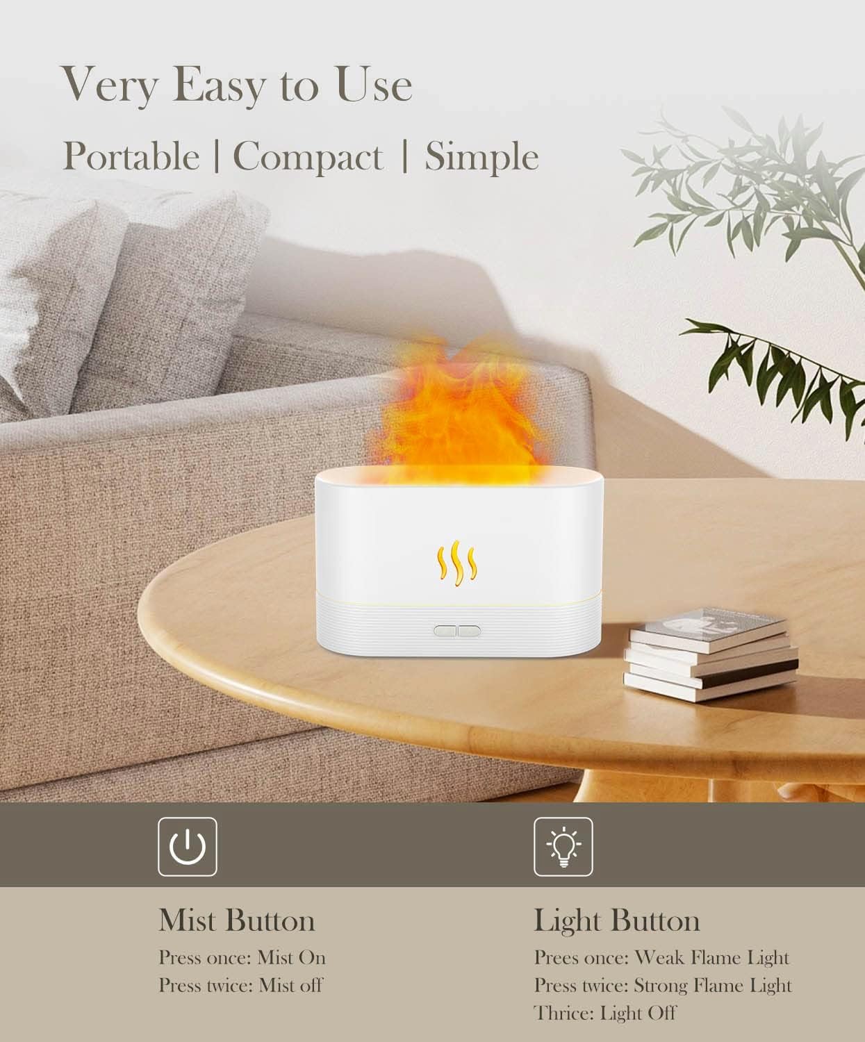 Flame Air Diffuser Humidifier - Ultrasonic Aromatherapy, Auto-Off (Black)