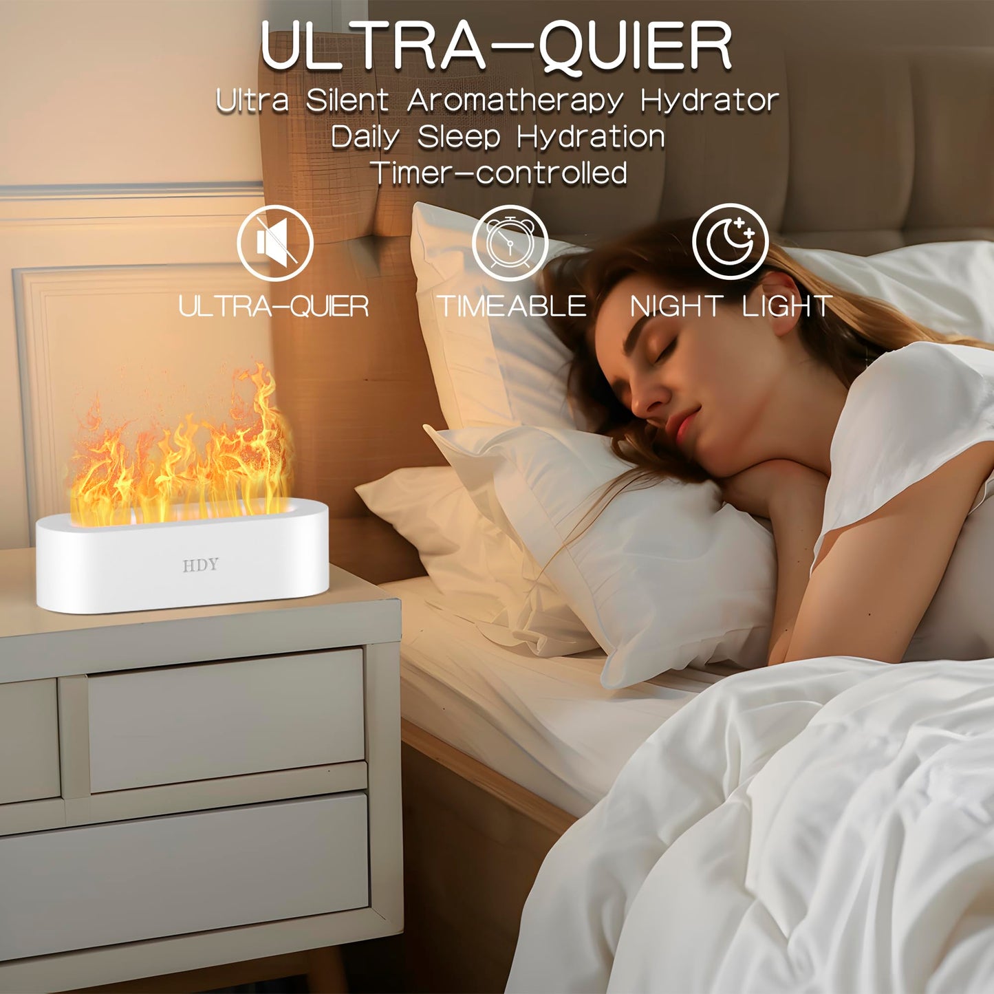 Flame Essential Oil Diffuser 150ml | 7 Color Lights, Timer & Auto Shut-Off (White)
