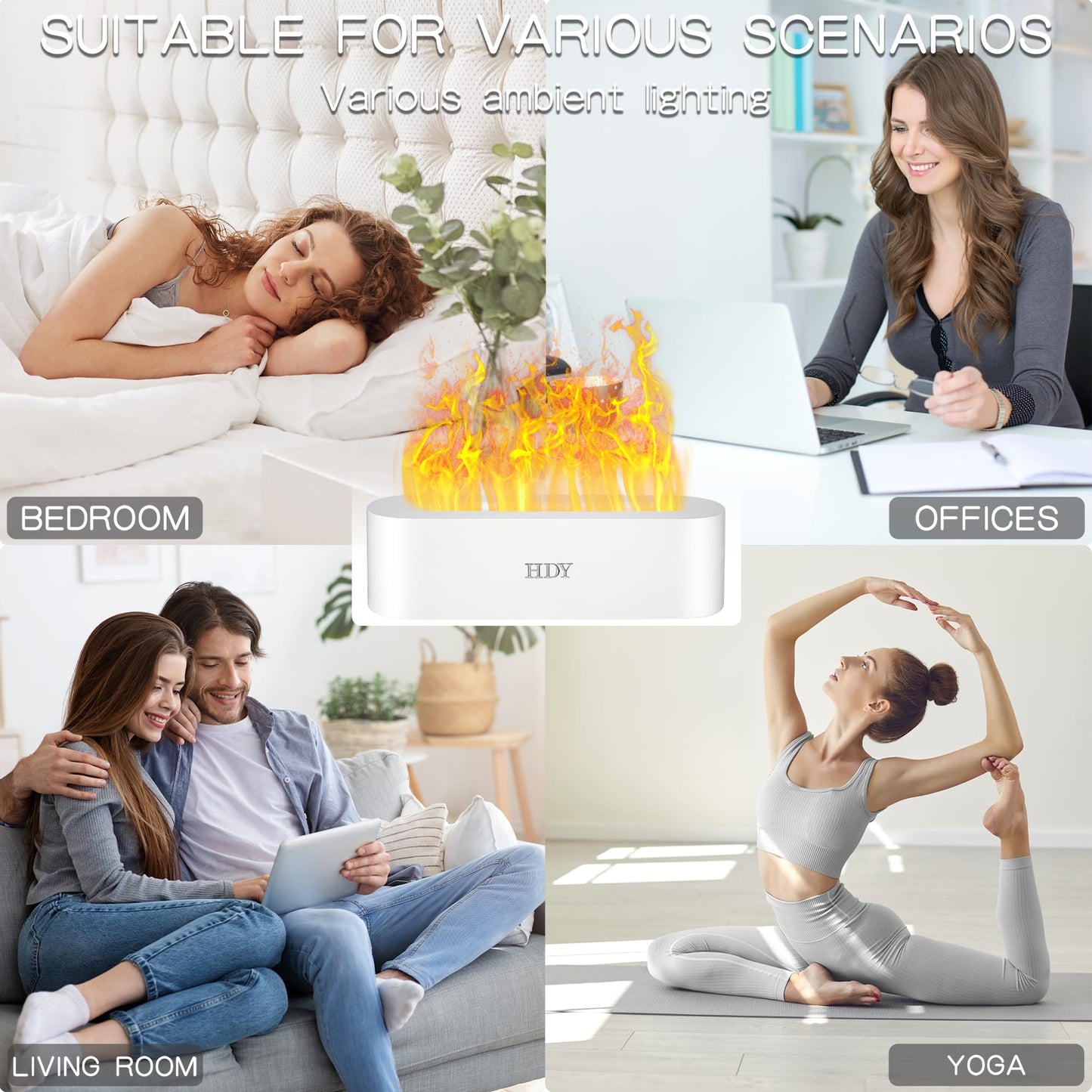 Flame Essential Oil Diffuser 150ml | 7 Color Lights, Timer & Auto Shut-Off (White)