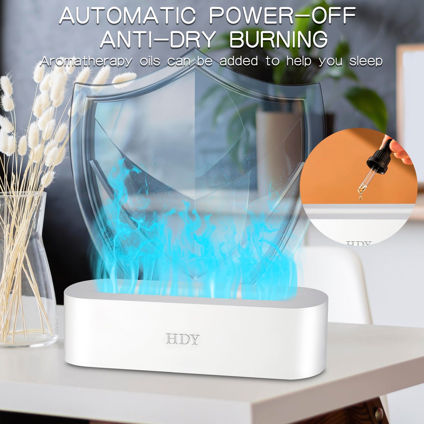 Flame Essential Oil Diffuser 150ml | 7 Color Lights, Timer & Auto Shut-Off (White)