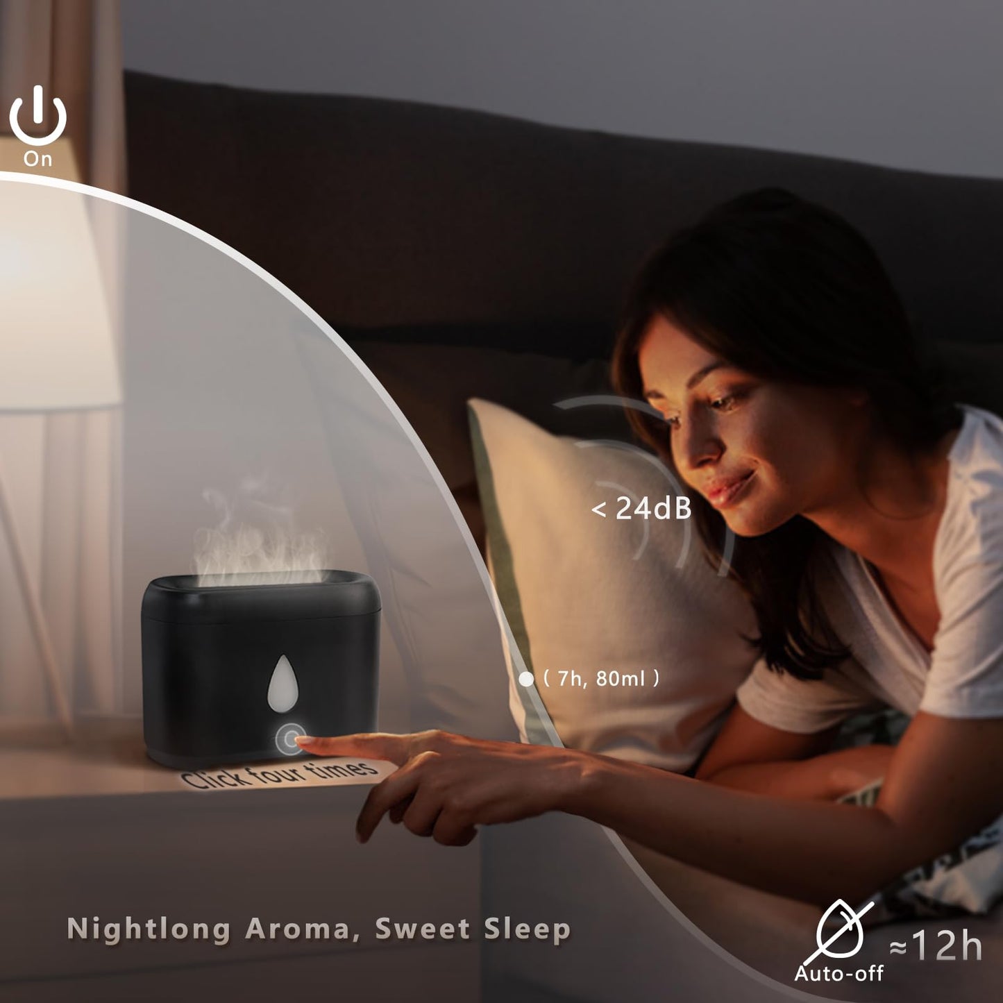 Flame Diffuser for Essential Oils – 200ml Ultrasonic Aroma Diffuser with Auto-Off, 7-Color Lights + Oils (5ml) | Small Humidifier for Home & Office