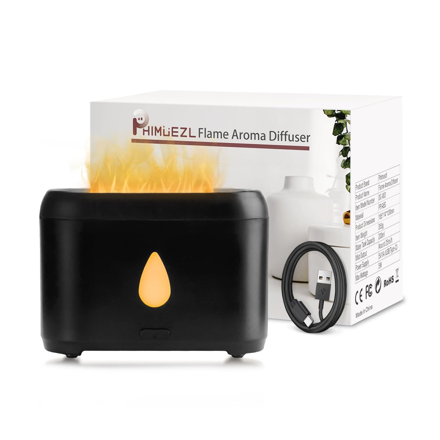 Flame Diffuser for Essential Oils | 200ml Ultrasonic Aroma Diffuser with Auto-Off (Black)