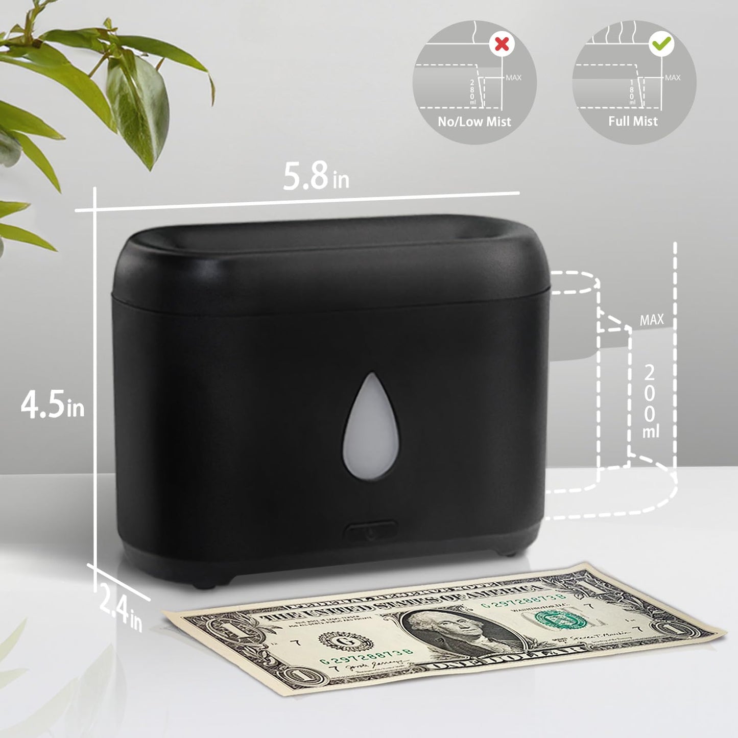 Flame Diffuser for Essential Oils | 200ml Ultrasonic Aroma Diffuser with Auto-Off (Black)