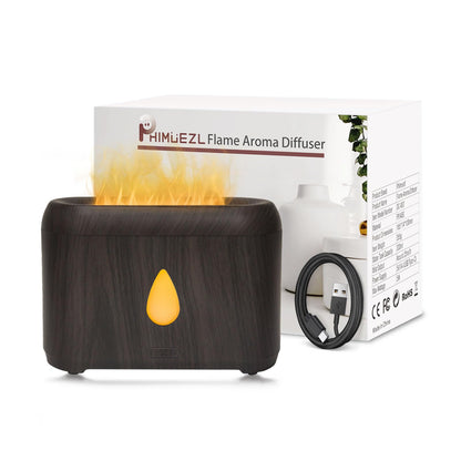 Flame Diffuser for Essential Oils – 200ml Ultrasonic Aroma Diffuser with Auto-Off (Dark Wood Grain)