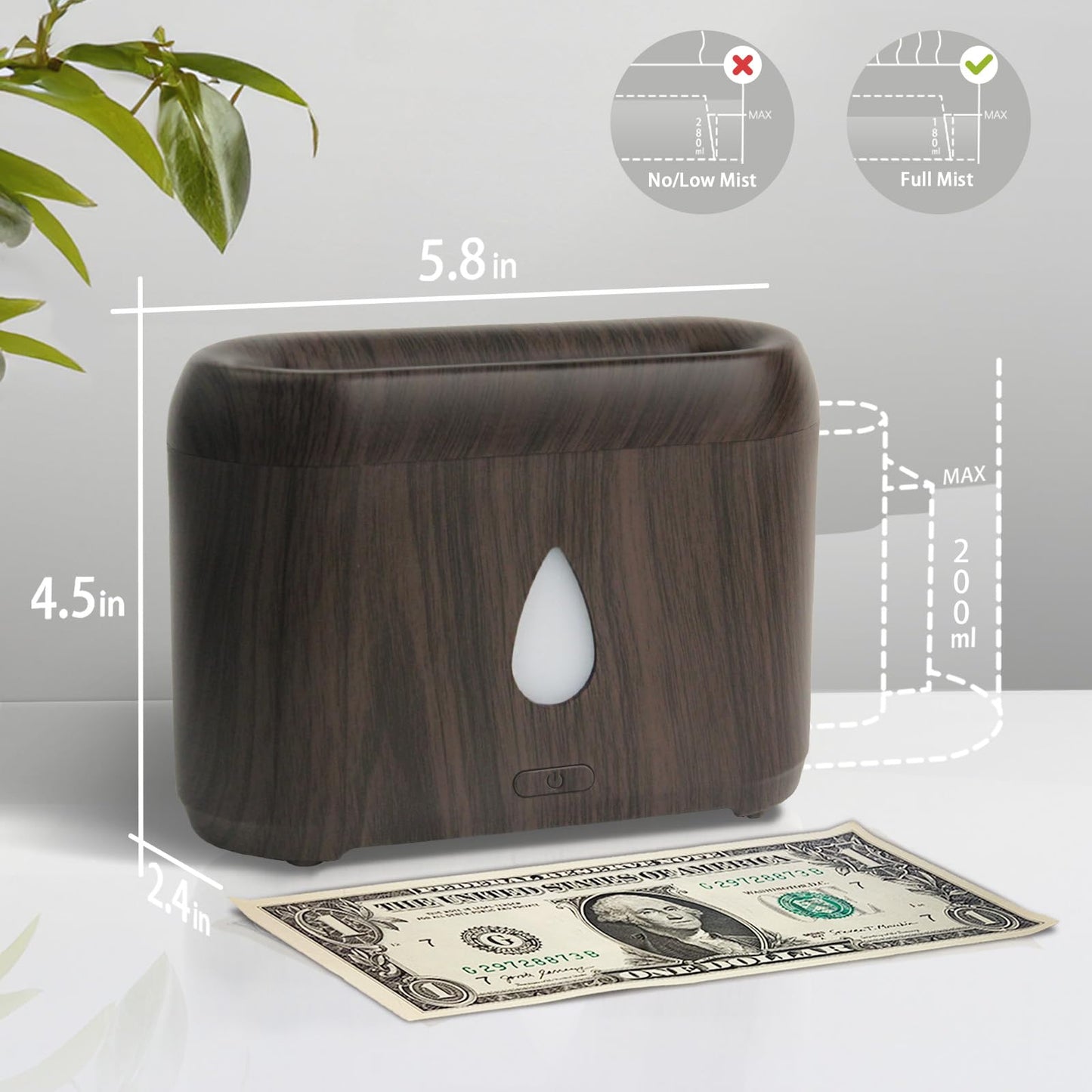 Flame Diffuser for Essential Oils – 200ml Ultrasonic Aroma Diffuser with Auto-Off (Dark Wood Grain)
