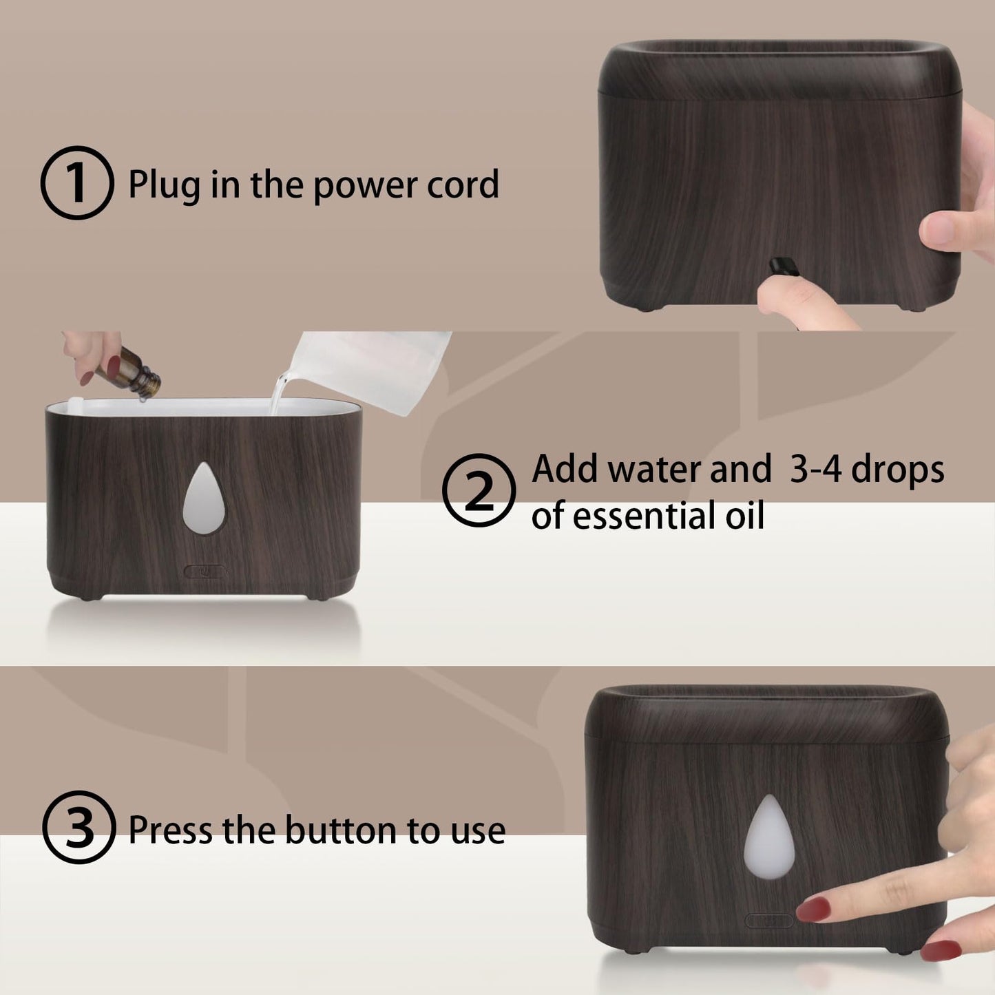 Flame Diffuser for Essential Oils – 200ml Ultrasonic Aroma Diffuser with Auto-Off (Dark Wood Grain)
