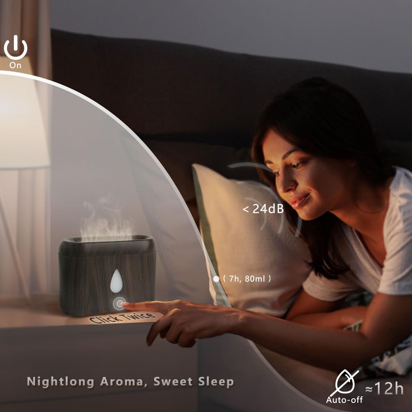 Flame Diffuser for Essential Oils – 200ml Ultrasonic Aroma Diffuser with Auto-Off (Dark Wood Grain)