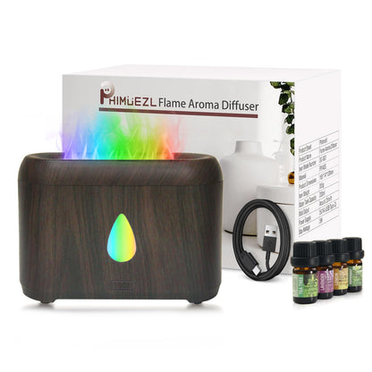 Flame Diffuser for Essential Oils – 200ml Ultrasonic Aroma Diffuser with Auto-Off (Dark Wood Grain, 7 Colors)