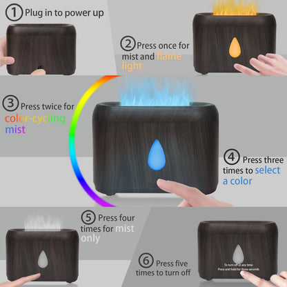Flame Diffuser for Essential Oils – 200ml Ultrasonic Aroma Diffuser with Auto-Off (Dark Wood Grain, 7 Colors)