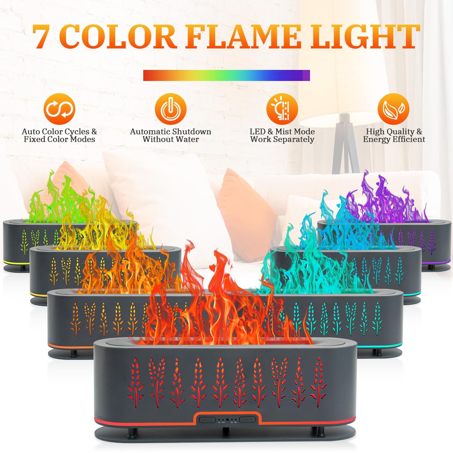 Essential Oil Diffuser Flame Air 200ml – Auto-Off, 4 Timer Modes (Wheat-Gray)