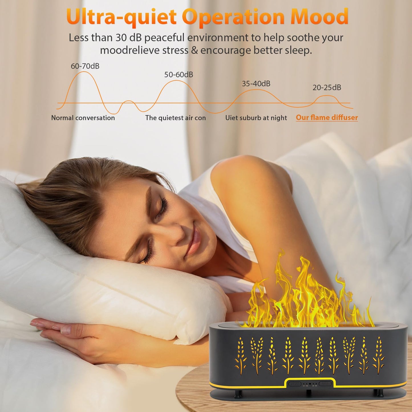 Essential Oil Diffuser Flame Air 200ml – Auto-Off, 4 Timer Modes (Wheat-Gray)