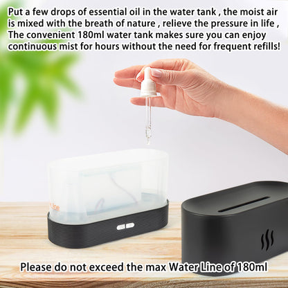 Flame Diffuser Humidifier with Auto Off – 180ml Essential Oil Diffuser (Black) | 2 Modes & Fire Flame Effect