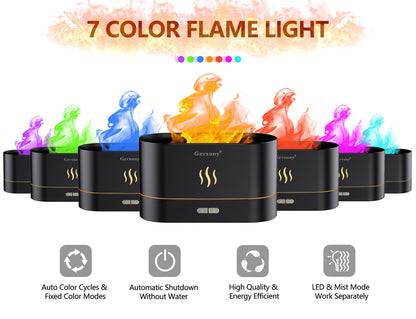 Flame Essential Oil Diffuser - 7-Color LED Flame Lights | Ultra Quiet Humidifier (Black)